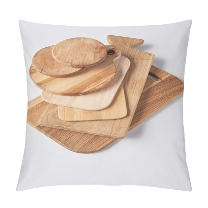 Personality  Top View Of Stack Of Different Wooden Cutting Boards On White Table Pillow Covers