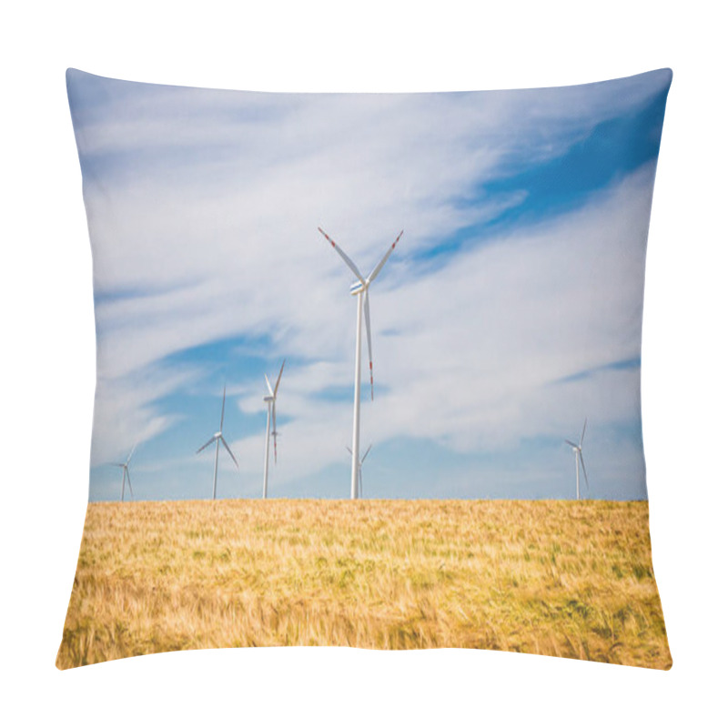 Personality  Wind Farm On Golden Field In Summer, Aerial View, Poland Pillow Covers