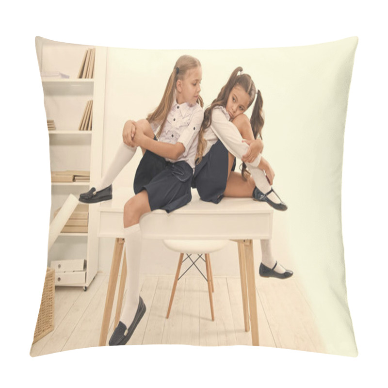 Personality  A Boring Lesson. Cute School Children Sitting At Table. Little Schoolgirls Got Tired Of Lesson In Primary School. Small Girls Being Bored During School Lesson. Most Boring Lesson Ever Pillow Covers