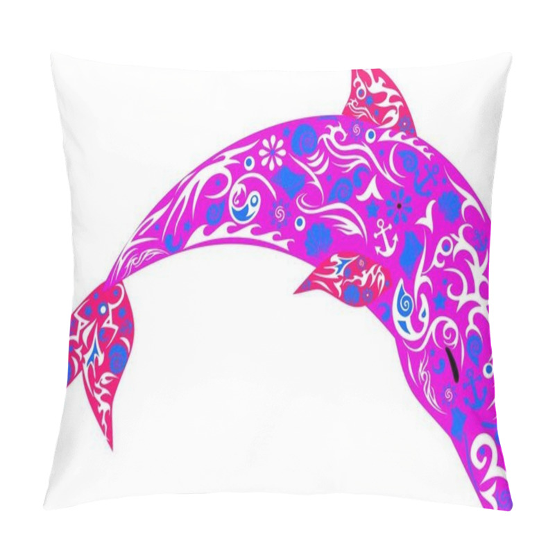 Personality  Dolphin With Patterns, A Marine Animal, The Jumping Fish, Wild Fauna, A Mammal Illustration, The Vector Drawing Pillow Covers