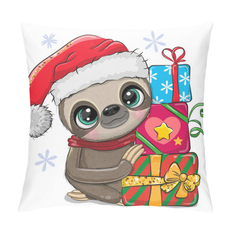 Personality  Cartoon Sloth With Gifts In A Santa Hat Pillow Covers