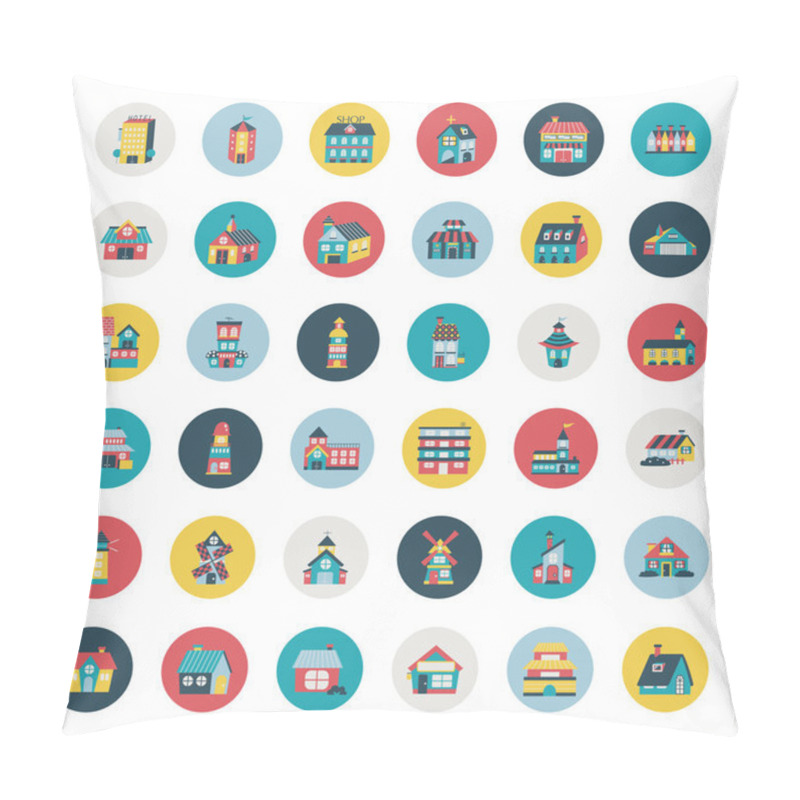 Personality  Set Of Flat House Icons Pillow Covers