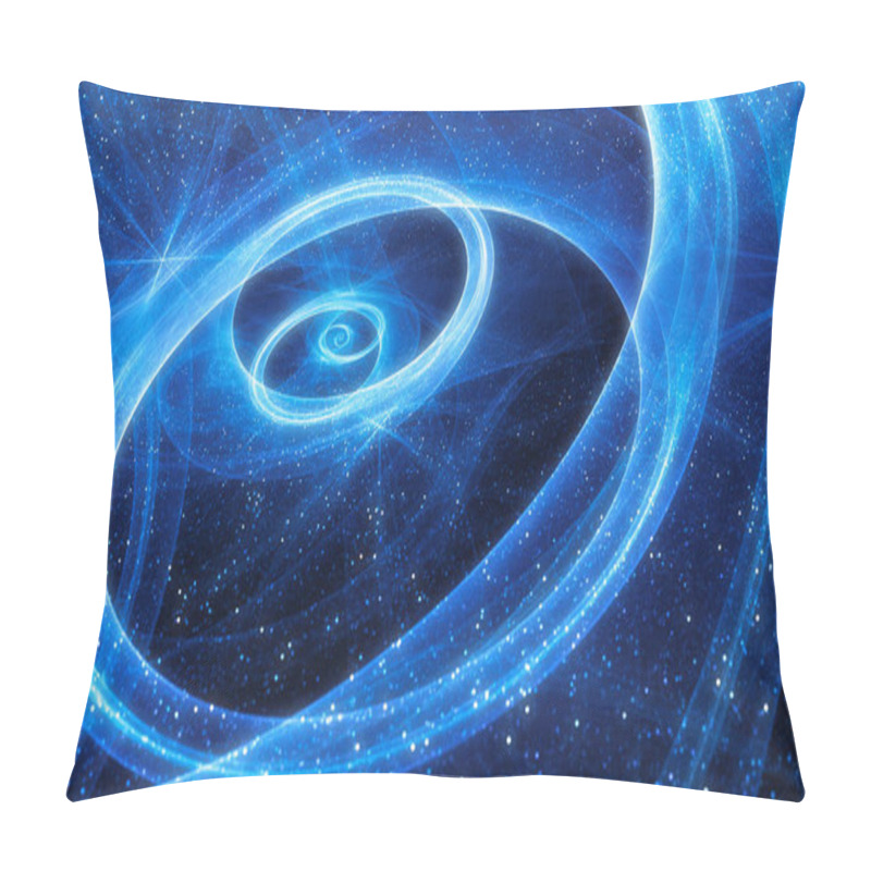 Personality  Blue Glowing Spiral Galaxy With Stars And Trajectories, Computer Generated Abstract Background, 3D Rendering Pillow Covers