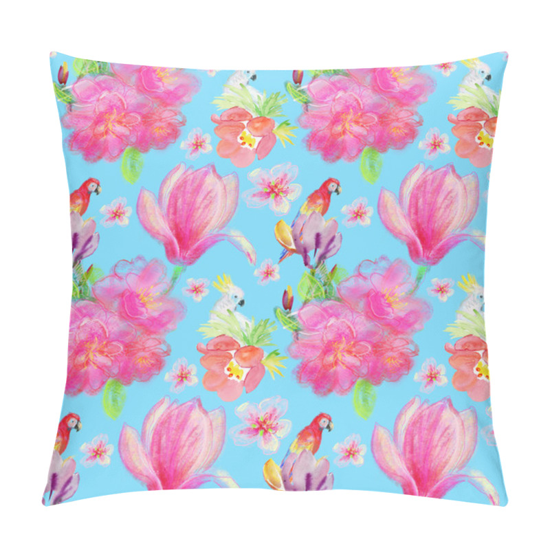 Personality  Parrots And Flowers Background Pillow Covers