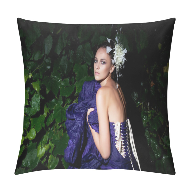 Personality  Evening Scene - Beauty Fashion Girl Sitting In Bushes Pillow Covers