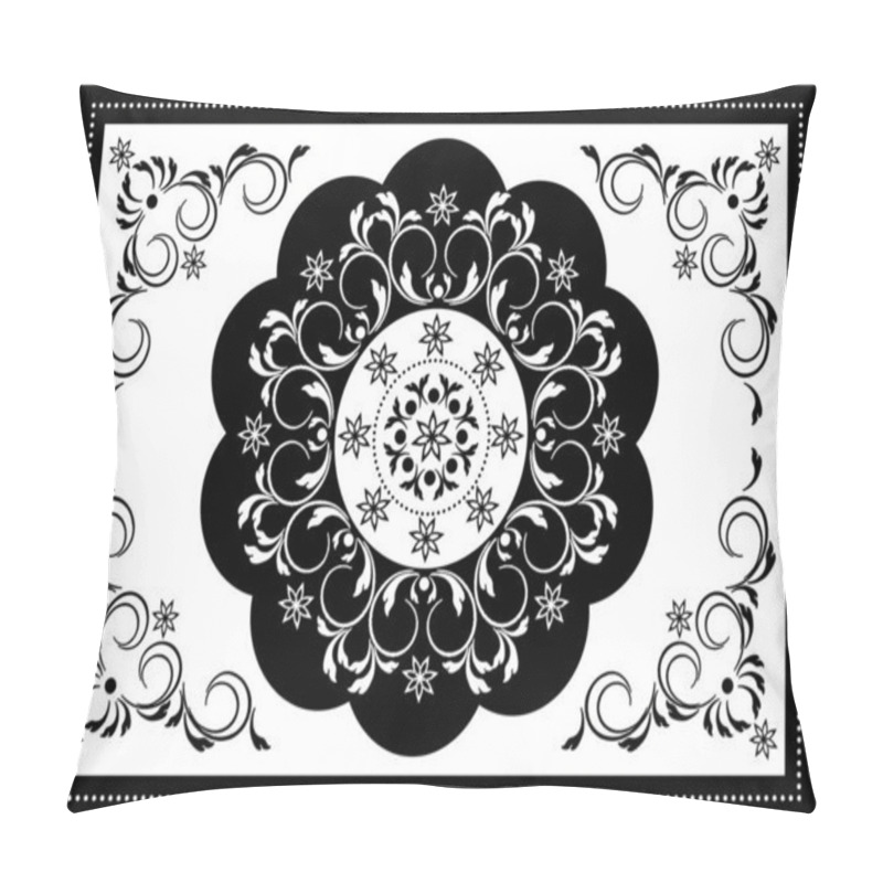 Personality  Luxury White Frame With Black Wavy Oval Border And White Pattern In The Center Of The Spiral Strips With Leaves And Black Border With White Beads Pillow Covers