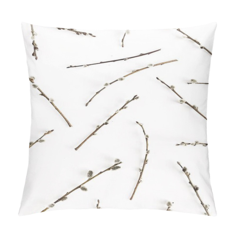 Personality  Willow Branches Pattern On White Background. Flat Lay, Top View. Pillow Covers