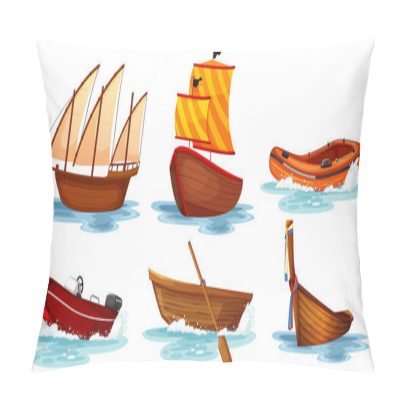 Personality  Set Of Different Kinds Of Boats And Ships Isolated Illustration Pillow Covers