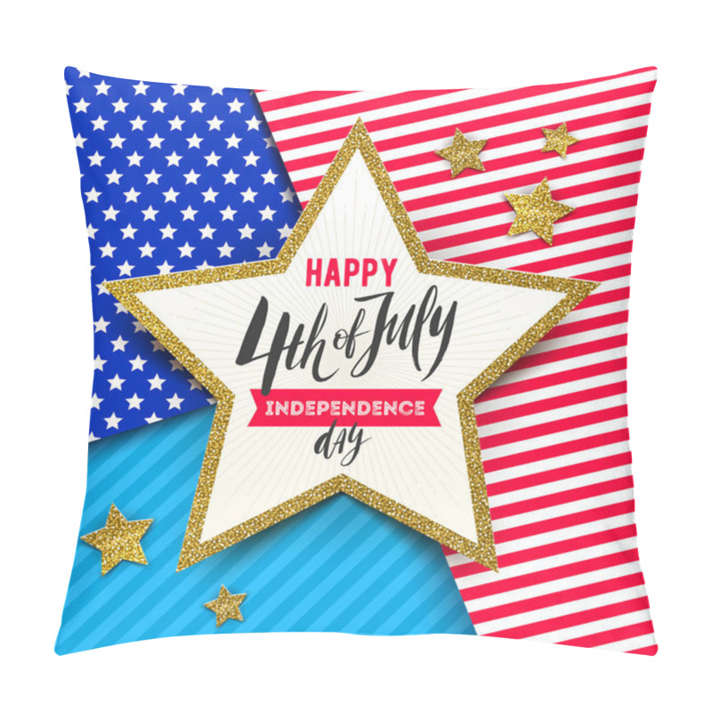 Personality  4th Of July, Independence Day - Star With Brush Calligraphy Greeting On A Stars And Stripes USA Patriotic Colors Background. Vector Illustration. Pillow Covers