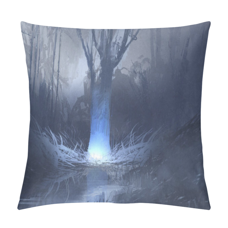 Personality  Night Scene Of Spooky Forest With Swamp Pillow Covers