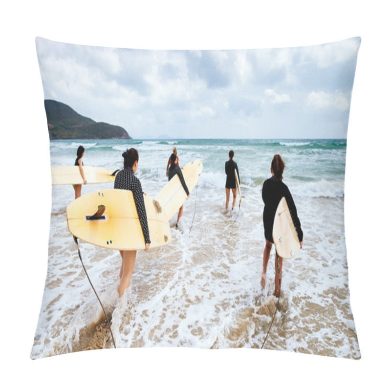 Personality  Unidentified Surfers With Surfing Boards Pillow Covers