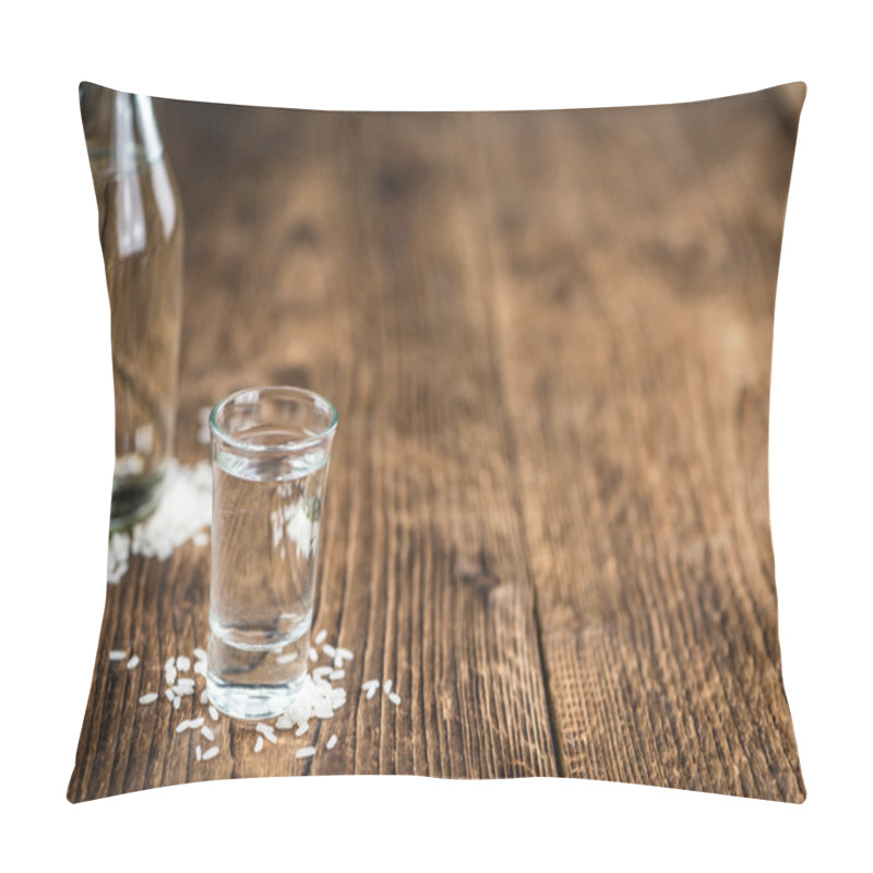 Personality  Sake  On An Old Wooden Table Pillow Covers