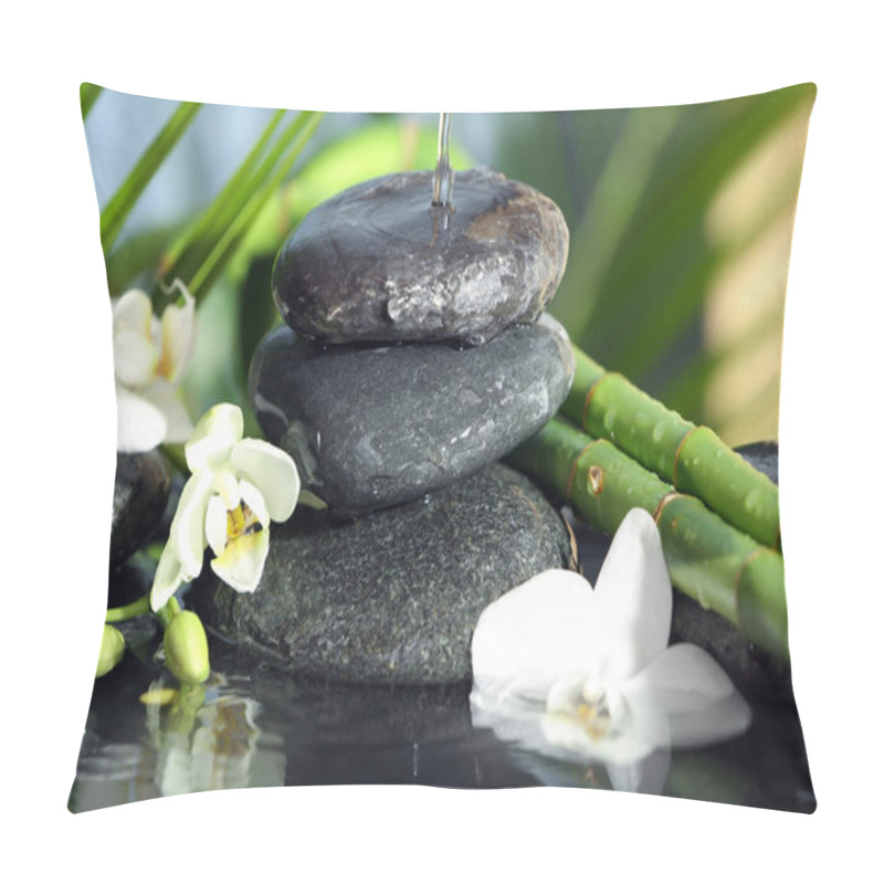 Personality  Spa Stones, Flowers And Bamboo Branches In Water Pillow Covers