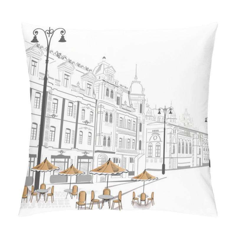 Personality  Series Of Old Streets With Cafes In Sketches Pillow Covers