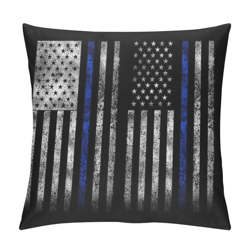 Personality  Grunge Usa Police Flag With Thin Blue Line And Quote Vector Design Pillow Covers