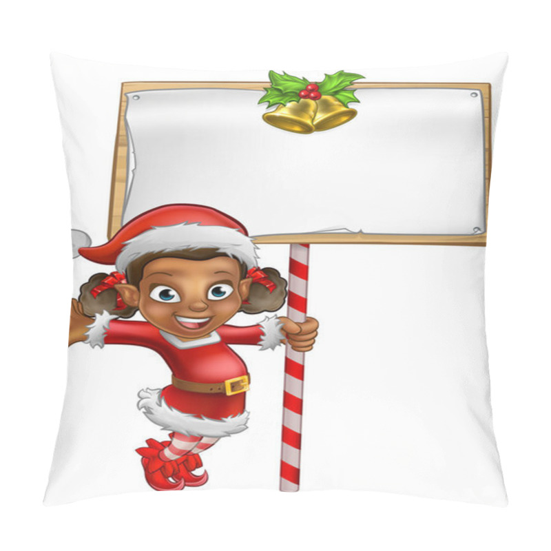 Personality  Cartoon Girl Christmas Elf Holding Sign Pillow Covers