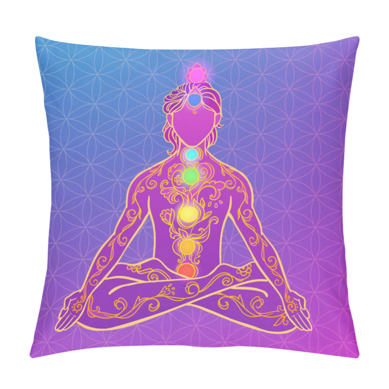 Personality  Yoga Man. Ornament Beautiful Concept Of Meditation. Geometric Element Hand Drawn. Vector Illustration Pillow Covers