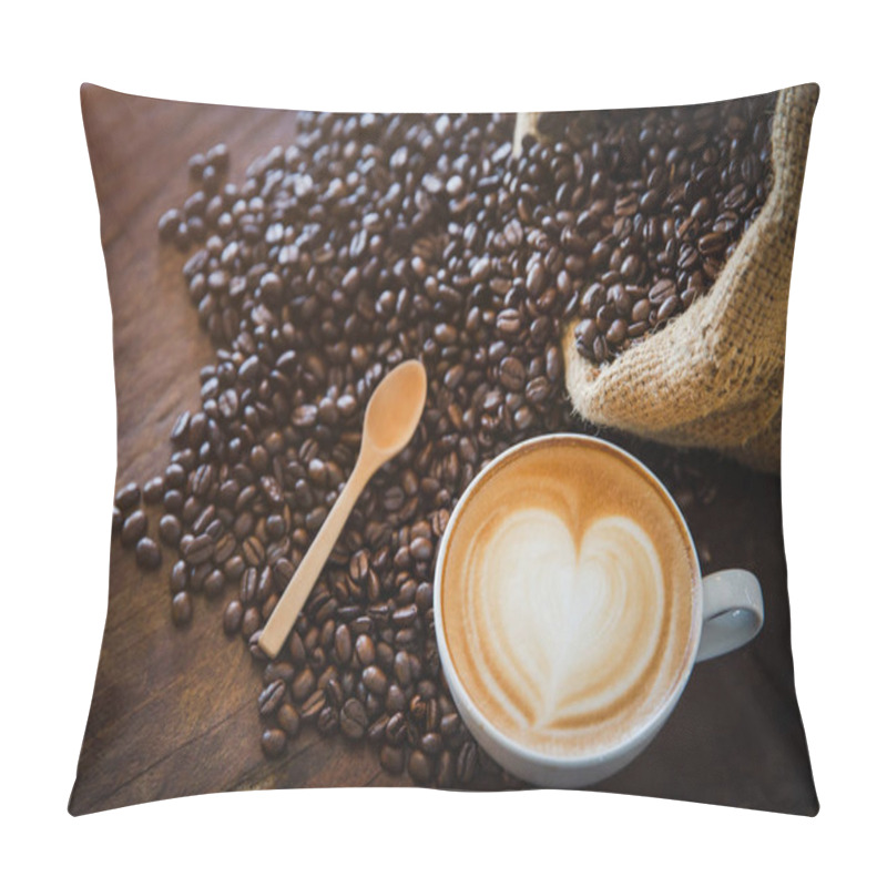 Personality  Coffee Latte With Coffee Beans  On Dark Background, Top View Pillow Covers