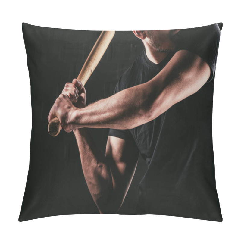 Personality  Partial View Of Young Sportsman Playing Baseball With Bat Isolated On Black  Pillow Covers