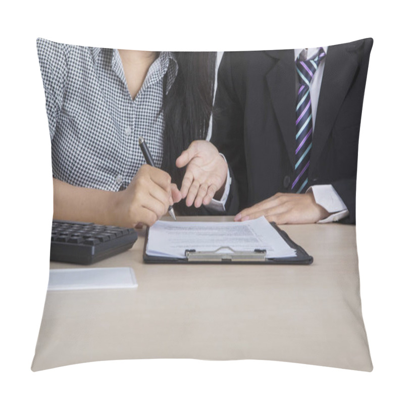 Personality  Manager With New Employee Signing Contract Pillow Covers