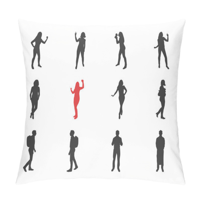 Personality  People, Male, Female Silhouettes In Different Casual Poses Pillow Covers