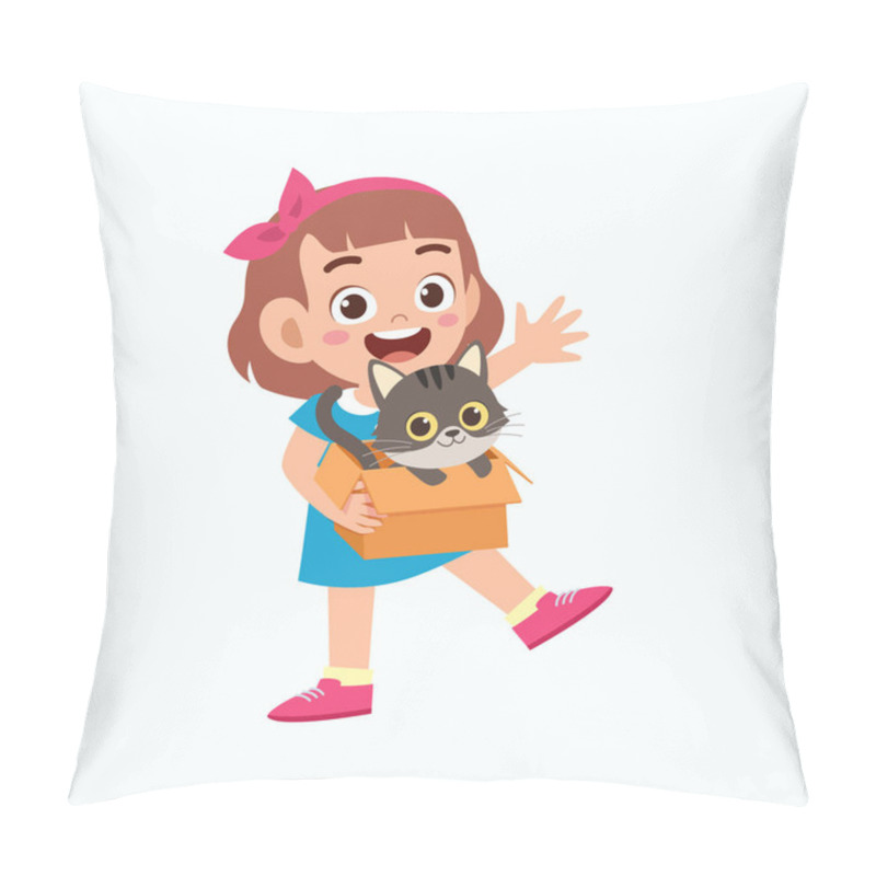 Personality  Happy Cute Little Kid Girl Play With Pet Cat Pillow Covers