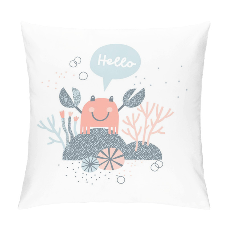 Personality  Greeting Crab On Seabed Coral Reef Vector Illustration Pillow Covers