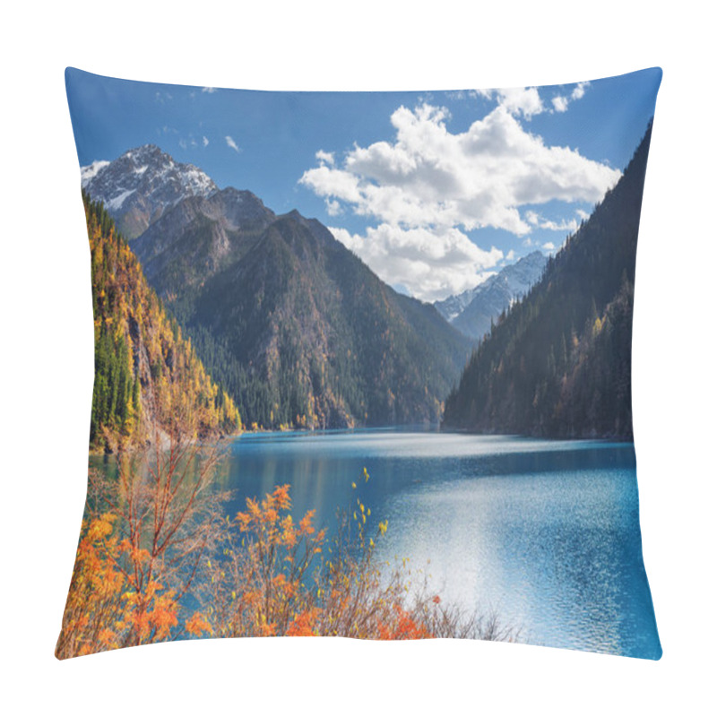 Personality  Amazing View Of The Long Lake Among Mountains And Fall Woods Pillow Covers