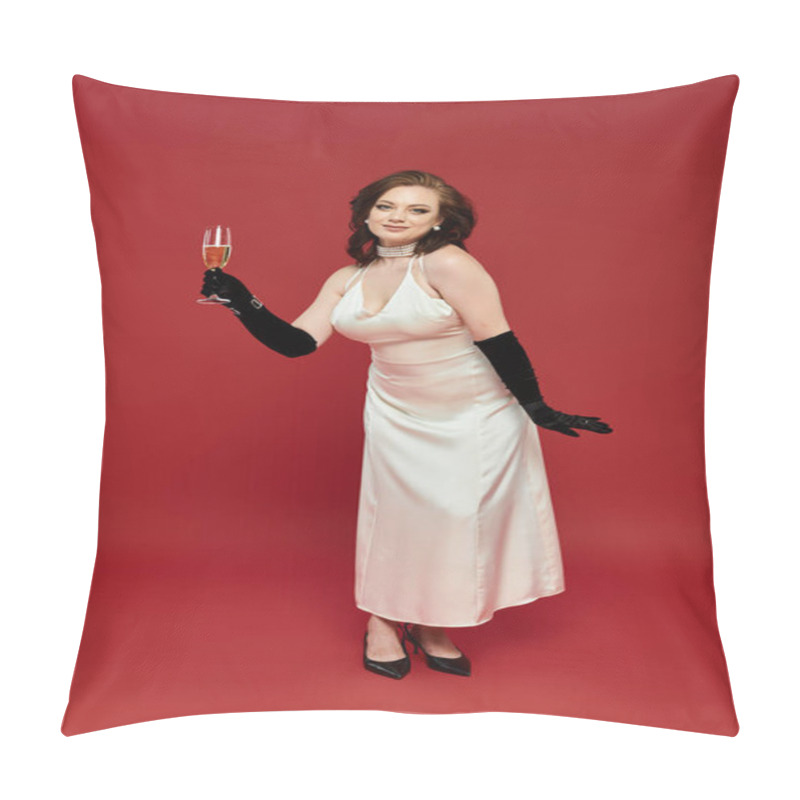 Personality  A Stunning Young Woman In A Classy Gown Raises A Glass Of Champagne While Posing Gracefully. Pillow Covers