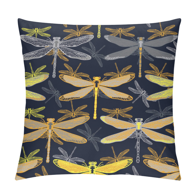 Personality  Hand Drawn Stylized Dragonflies Seamless Pattern For Girls, Boys, Clothes. Creative Background With Insect. Funny Wallpaper For Textile And Fabric. Fashion Style. Colorful Bright Pillow Covers