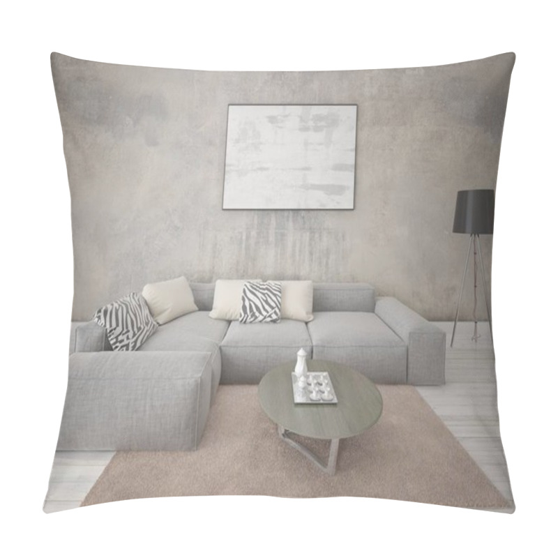 Personality  Mock Up Fashionable Living Room With A Stylish Corner Sofa And An Original Hipster Backdrop. Pillow Covers