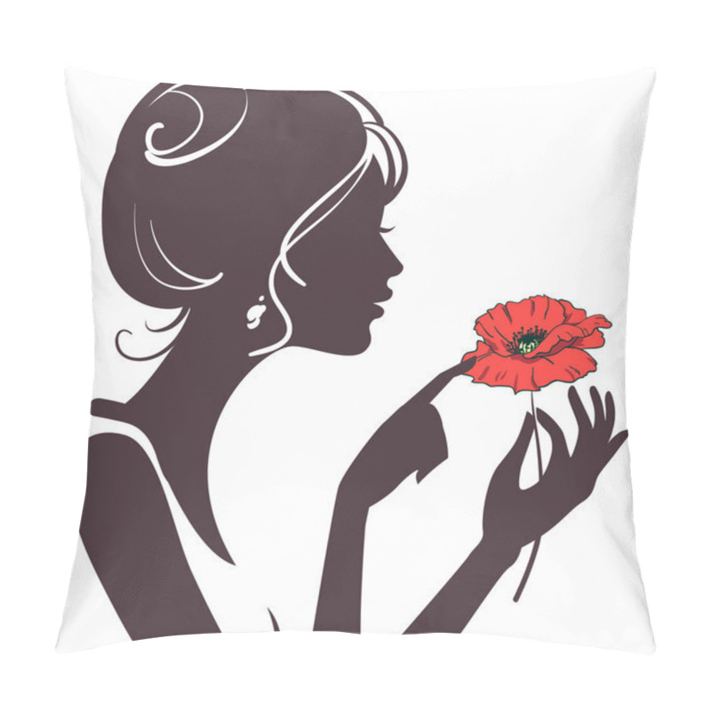 Personality  Beauty Girl Silhouette With Red Poppy Pillow Covers