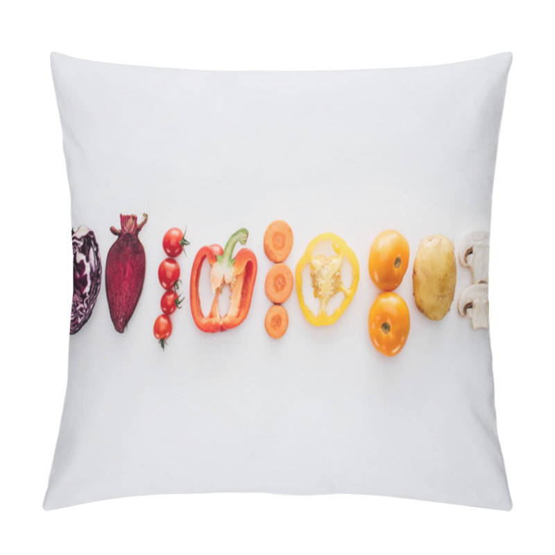 Personality  Top View Of Various Healthy Fresh Vegetables Isolated On White Pillow Covers