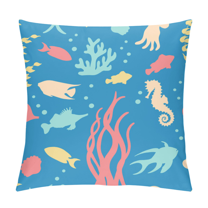 Personality  Vector Seamless Pattern With Sea Fish Silhouettes On A Blue Background. For Design Of Covers, Books, Packaging, Print On Wallpaper, Textiles Pillow Covers