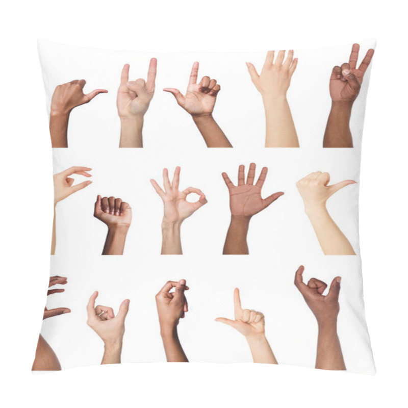 Personality  Set Of Various Hand Gestures Isolated On White Pillow Covers