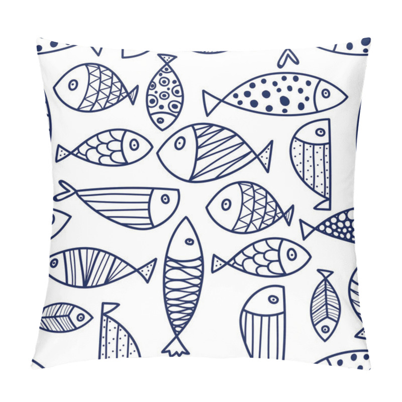 Personality  Blue Fish. Vector Seamless Pattern. Pillow Covers