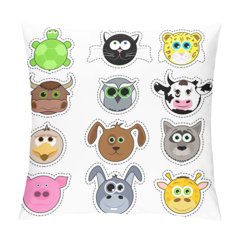 Personality  Set Of Cute Cartoon Animals. Cute Animal Face Sticker Collection. Pillow Covers