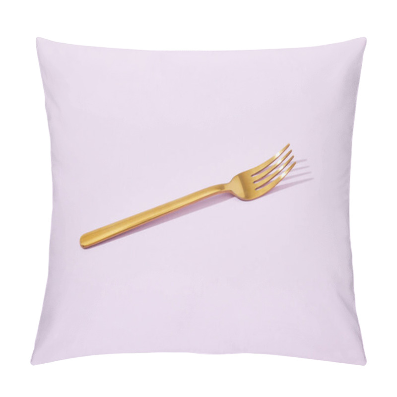 Personality  Metal Shiny Golden Fork On Violet Background Pillow Covers