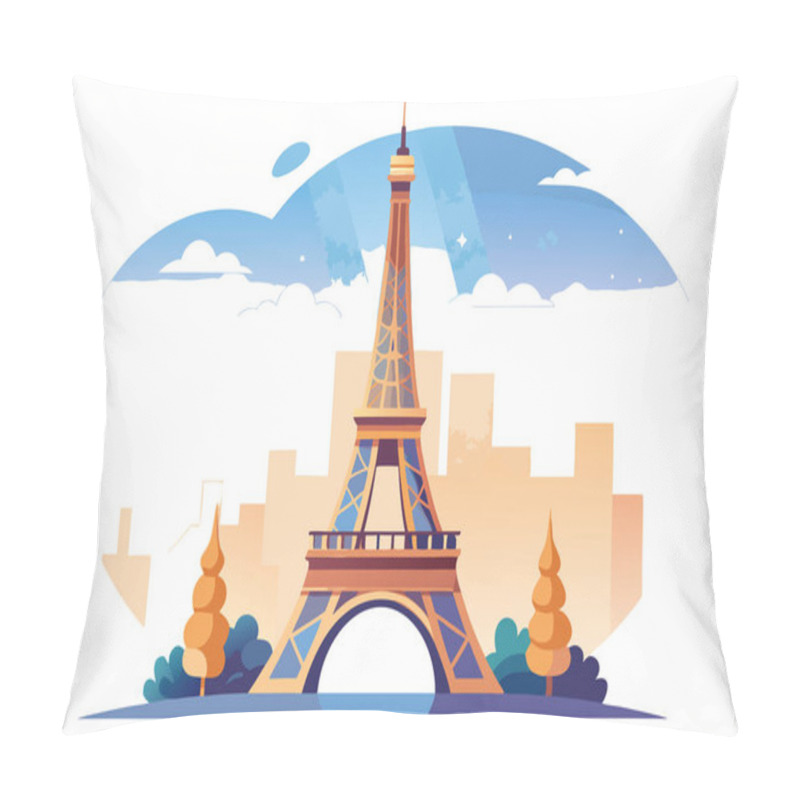 Personality  Flat Vector Illustration Of The Eiffel Tower Pillow Covers