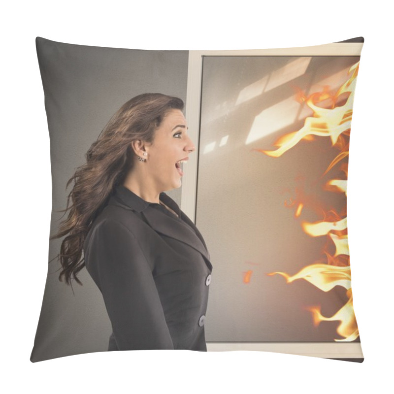 Personality  Woman Opens The Window And Enter Flames Pillow Covers