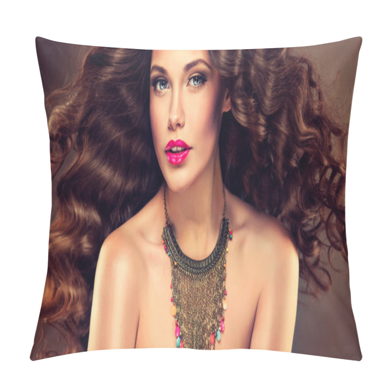 Personality  Girl With Long Curly Hair Pillow Covers