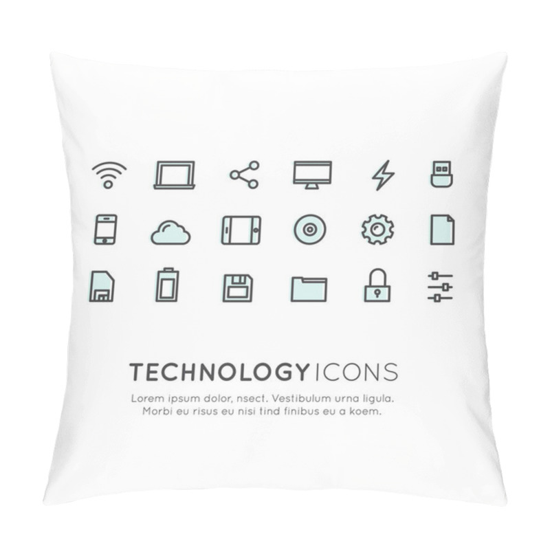 Personality  Collection Of Data Technology, Mobile And Internet Tools, Devices, Network Management, Networking And Cloud Computing Pillow Covers