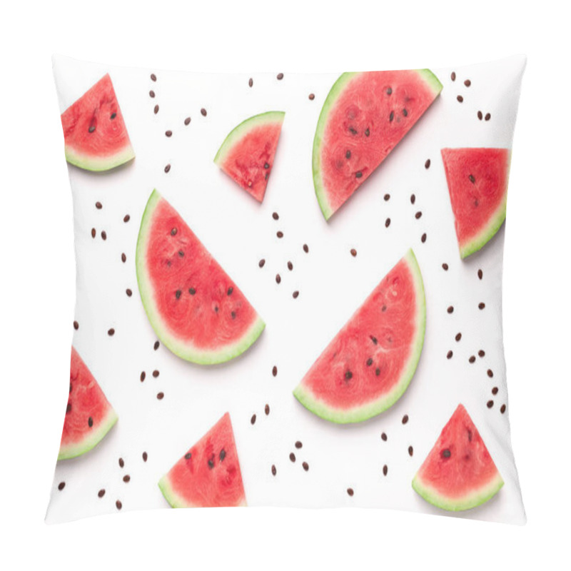 Personality  Sliced Watermelon And Seeds On White Background Pillow Covers