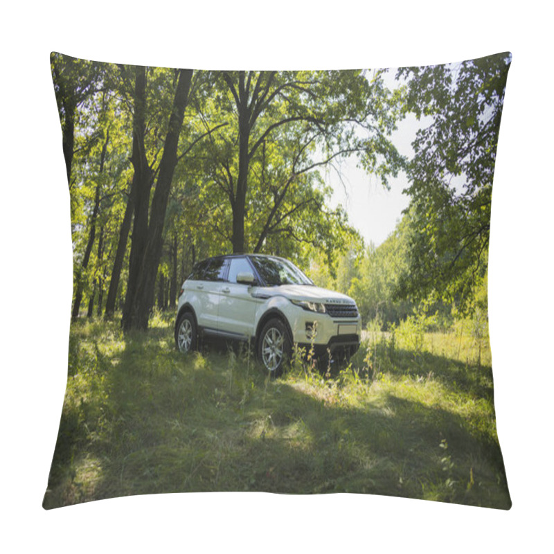 Personality  Car Land Rover Range Rover In Summer Sunny Weather In The Summer Landscape Of The Samara Region, Russia. August 21, 2018 Pillow Covers