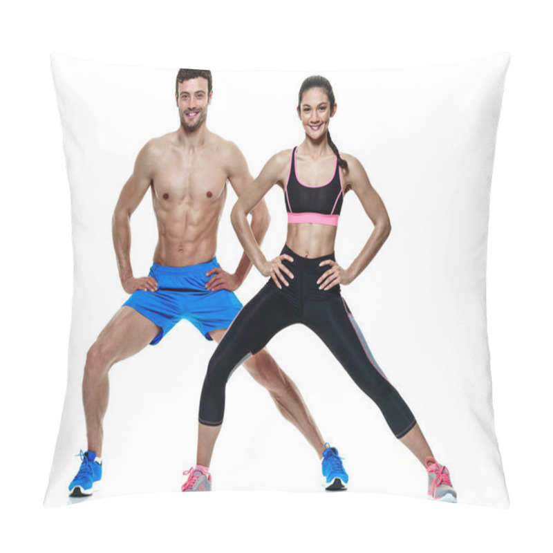 Personality  Couple Man And Woman Fitness Exercises Isolated Pillow Covers