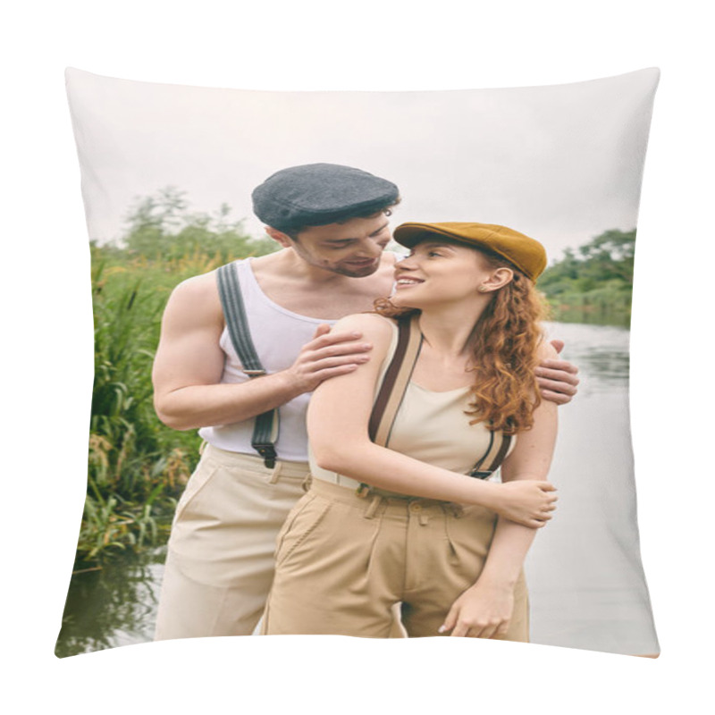 Personality  A Man And Woman Enjoy A Romantic Evening Together By A Peaceful Lake In A Green Park. Pillow Covers