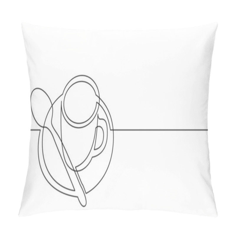 Personality  Continuous Line Drawing Of Cup Of Coffee With Spoon And Saucer Pillow Covers