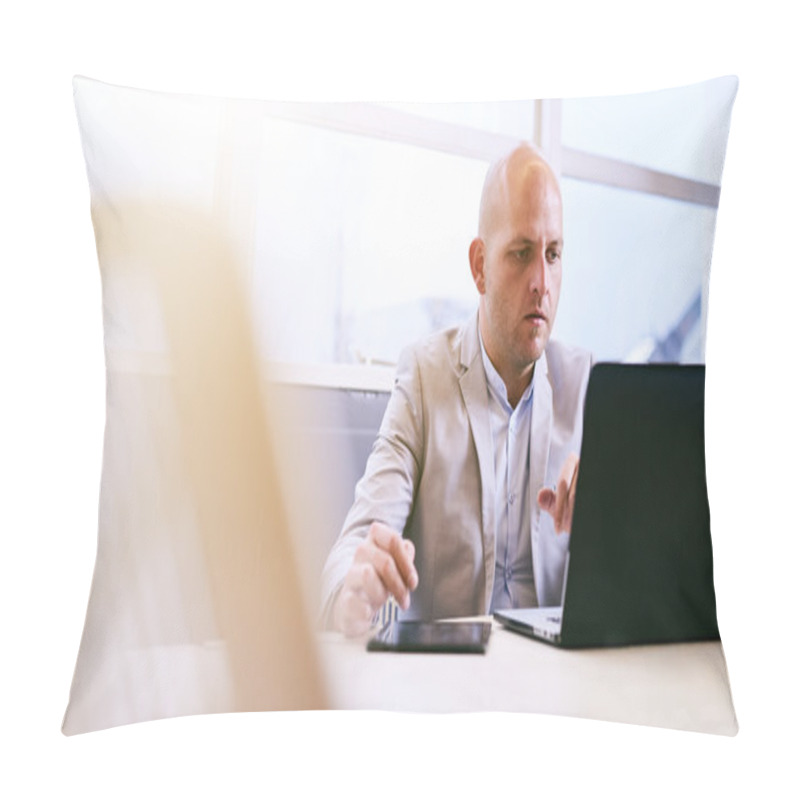 Personality  Professional Business Man Working On His Portable Tablet And Computer Pillow Covers