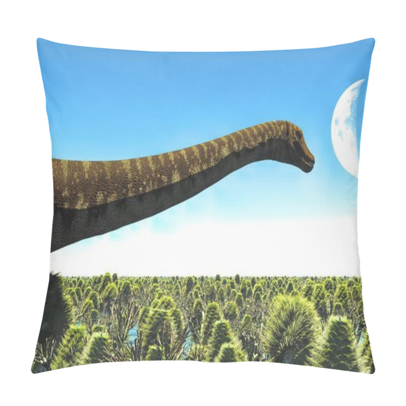 Personality  Huge Diplodocus In Wetland At Sunset, 3d Illustration Pillow Covers