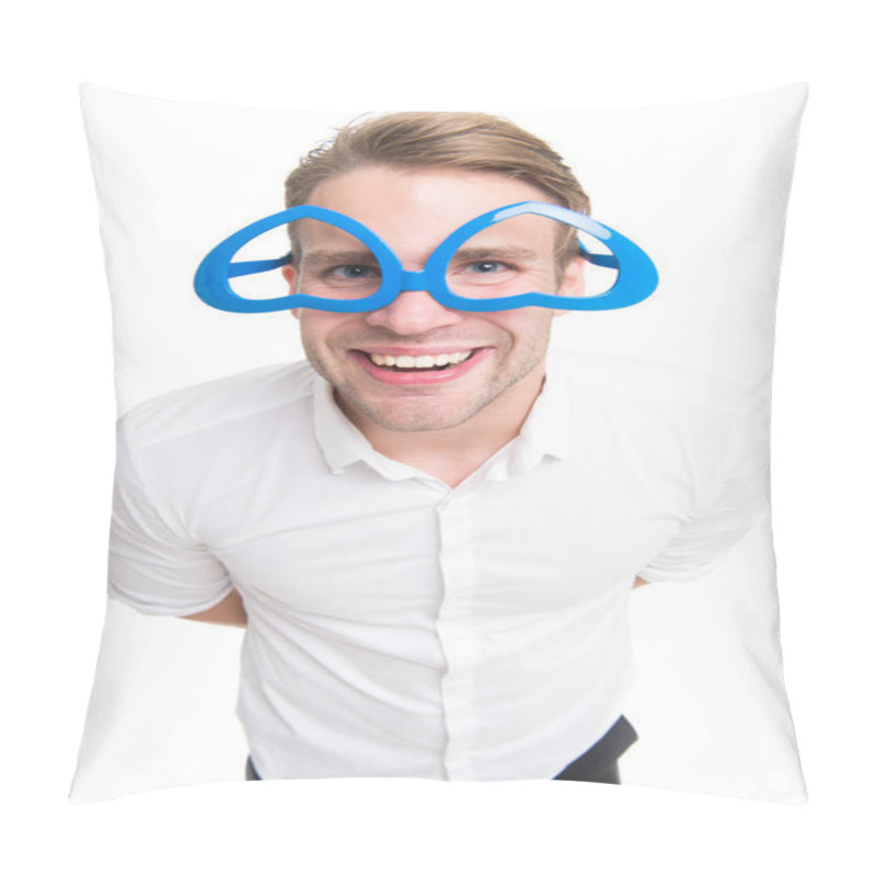 Personality  Love Turns You Upside Down Man Happy Smiling Blond Blue Eyes In Heart Shaped Eyeglasses Fall In Love. Man Handsome Looks Lovely And Sweet Isolated White Background. Perfect Boyfriend Fall In Love Pillow Covers